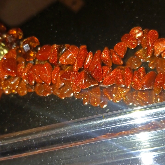 Genuine Red Goldstone Tumbled Beaded Necklace with Gold Accect and Gem Beads - Picture 3 of 3